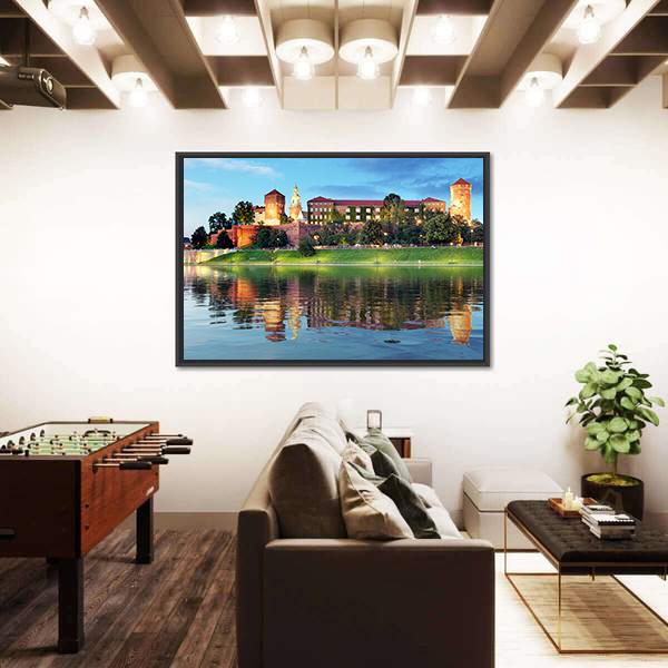 Royal Castle Wawel At Night Canvas Wall Art-1 Piece-Floating Frame-36" x 24"-Tiaracle