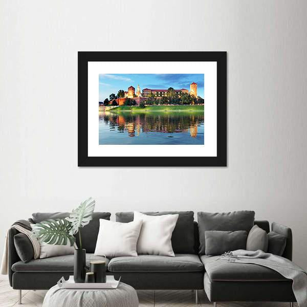 Royal Castle Wawel At Night Canvas Wall Art-1 Piece-Framed Print-42" x 14"-Tiaracle