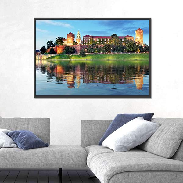 Royal Castle Wawel At Night Canvas Wall Art-5 Horizontal-Gallery Wrap-22" x 12"-Tiaracle