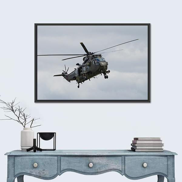 Royal Navy Sea King Helicopter Canvas Wall Art-1 Piece-Floating Frame-24" x 16"-Tiaracle