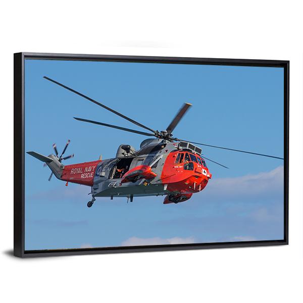 Royal Navy Sea King Search And Rescue Helicopter Canvas Wall Art-3 Horizontal-Gallery Wrap-25" x 16"-Tiaracle