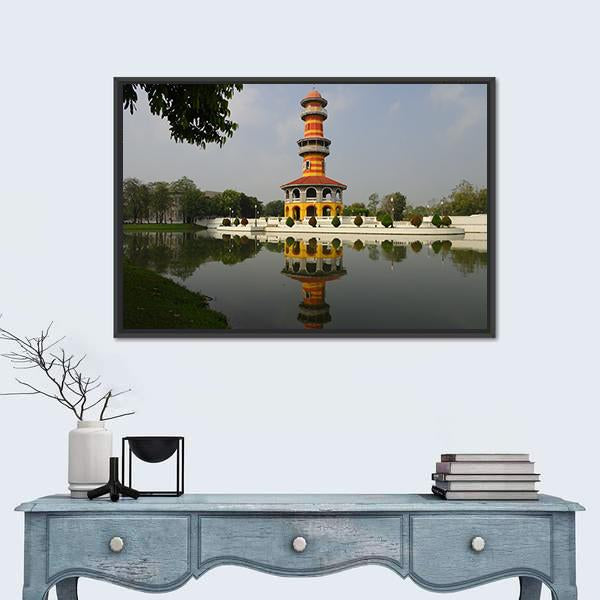 Royal Summer Palace Bang Pa In In Thailand Canvas Wall Art-1 Piece-Floating Frame-24" x 16"-Tiaracle