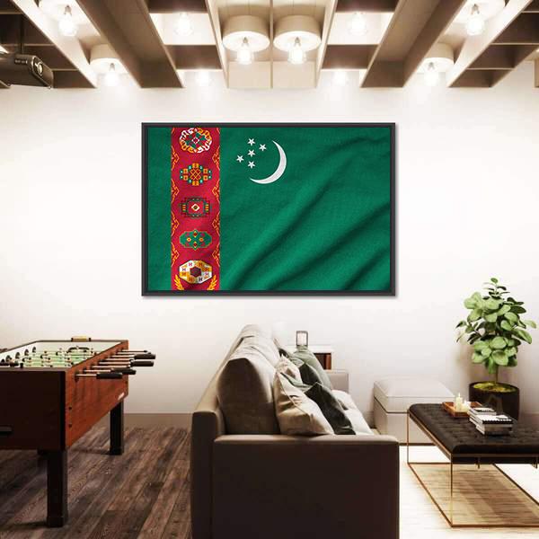 Ruffled Turkmenistan Flag Canvas Wall Art-1 Piece-Floating Frame-24" x 16"-Tiaracle