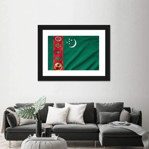 Ruffled Turkmenistan Flag Canvas Wall Art-1 Piece-Framed Print-20" x 16"-Tiaracle