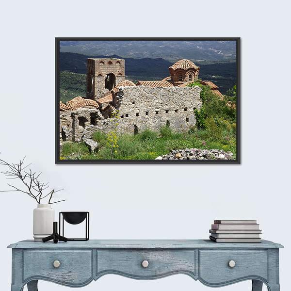Ruins Of A Church In Mystras In Greece Canvas Wall Art-1 Piece-Floating Frame-24" x 16"-Tiaracle