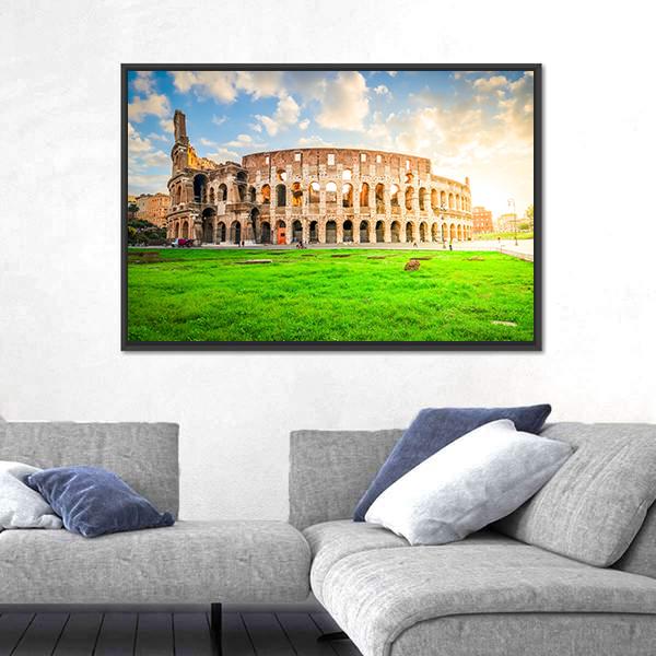 Ruins Of Antique Colosseum Canvas Wall Art-1 Piece-Floating Frame-24" x 16"-Tiaracle