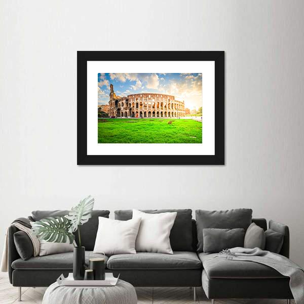 Ruins Of Antique Colosseum Canvas Wall Art-1 Piece-Framed Print-20" x 16"-Tiaracle