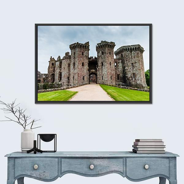 Ruins Of Medieval Raglan Castle In Wales Canvas Wall Art-1 Piece-Floating Frame-36" x 24"-Tiaracle