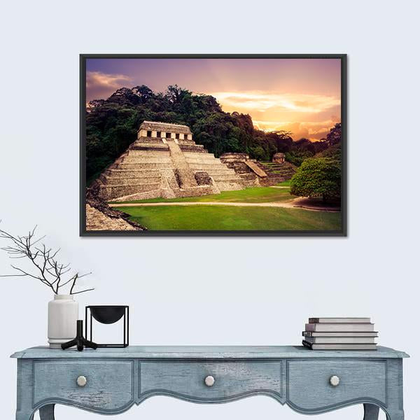 Ruins Of Palenque In Mexico Canvas Wall Art-1 Piece-Floating Frame-24" x 16"-Tiaracle