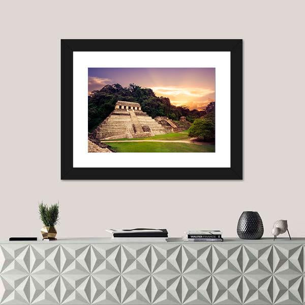 Ruins Of Palenque In Mexico Canvas Wall Art-1 Piece-Framed Print-20" x 16"-Tiaracle