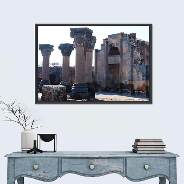 Ruins Of The Zvartnos Temple In Armenia Canvas Wall Art-1 Piece-Floating Frame-24" x 16"-Tiaracle
