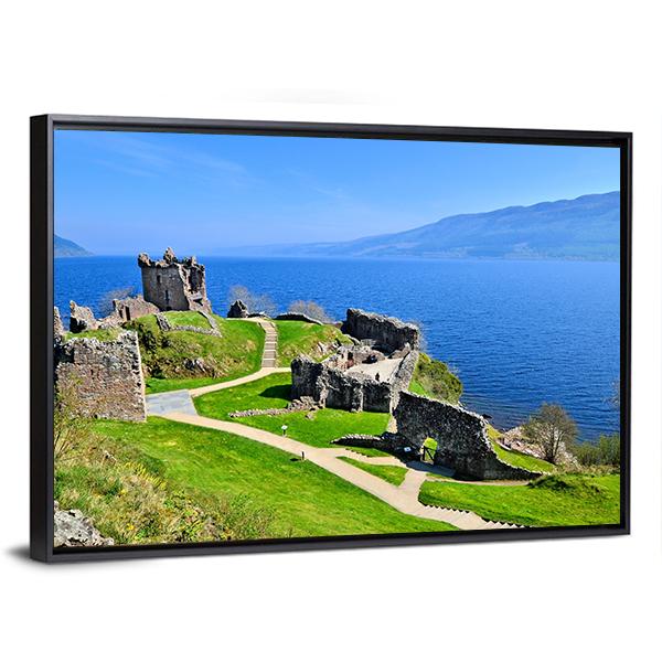Ruins Of Urquhart Castle Along Loch Ness Canvas Wall Art-3 Horizontal-Gallery Wrap-25" x 16"-Tiaracle