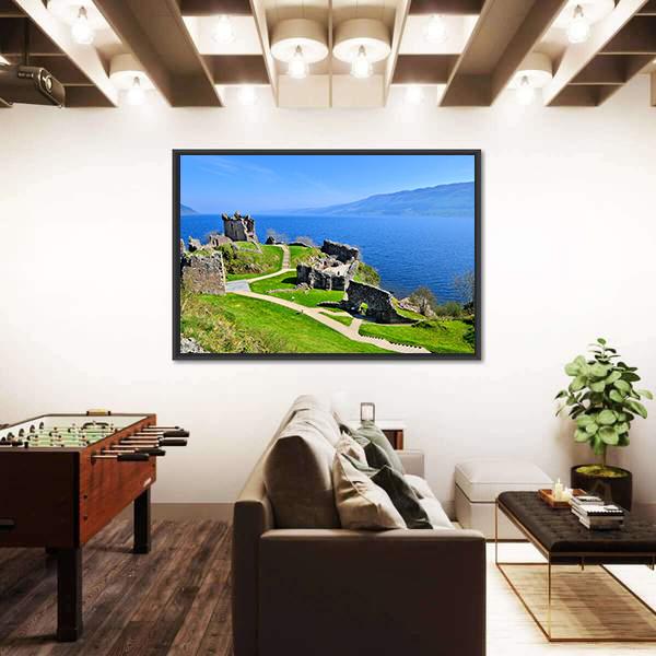 Ruins Of Urquhart Castle Along Loch Ness Canvas Wall Art-3 Horizontal-Gallery Wrap-25" x 16"-Tiaracle