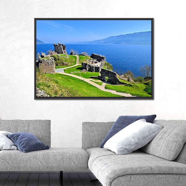 Ruins Of Urquhart Castle Along Loch Ness Canvas Wall Art-3 Horizontal-Gallery Wrap-25" x 16"-Tiaracle