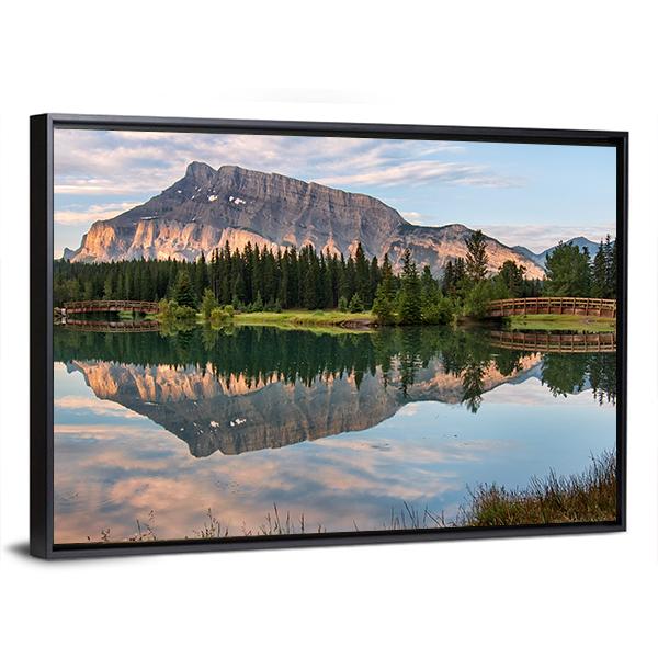 Rundle Mountain Reflected In Pond Canvas Wall Art-3 Horizontal-Gallery Wrap-25" x 16"-Tiaracle