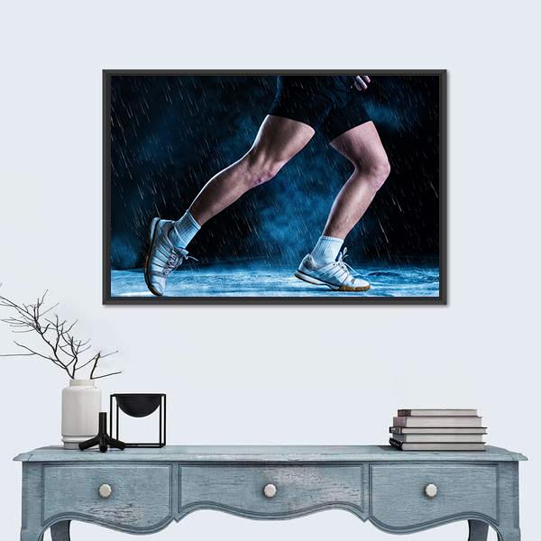 Runne Feet Running In Misty Dark Canvas Wall Art-1 Piece-Floating Frame-24" x 16"-Tiaracle