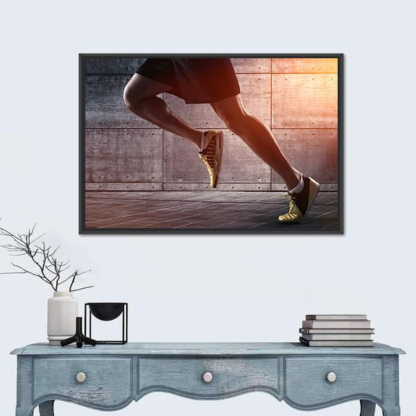Runner&#39;s Legs Run On The Street Canvas Wall Art-1 Piece-Floating Frame-24&quot; x 16&quot;-Tiaracle