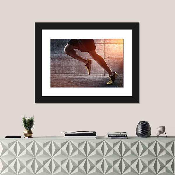 Runner's Legs Run On The Street Canvas Wall Art-1 Piece-Framed Print-20" x 16"-Tiaracle
