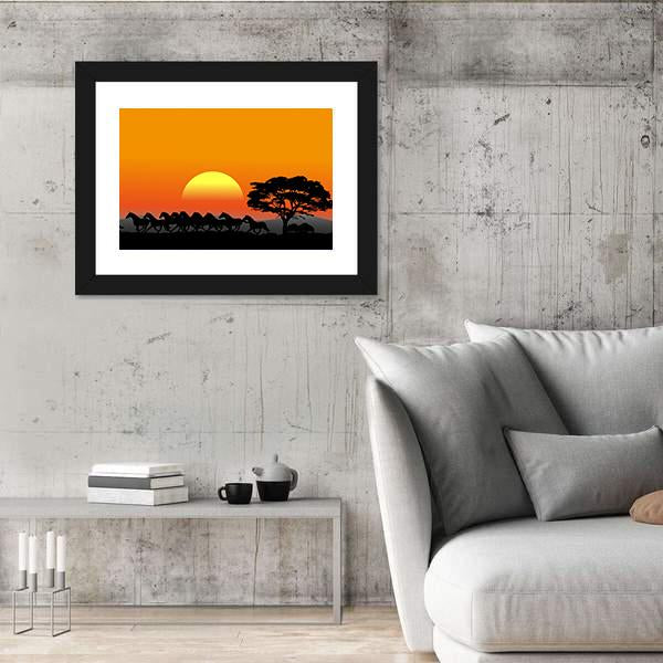 Running Herd At Sunset Canvas Wall Art-3 Horizontal-Gallery Wrap-25" x 16"-Tiaracle