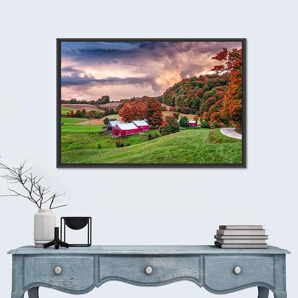 Rural Autumn Jenne Farm In Vermont USA Canvas Wall Art-1 Piece-Floating Frame-24" x 16"-Tiaracle