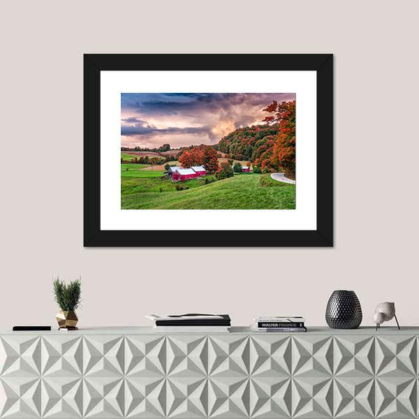Rural Autumn Jenne Farm In Vermont USA Canvas Wall Art-1 Piece-Framed Print-20" x 16"-Tiaracle