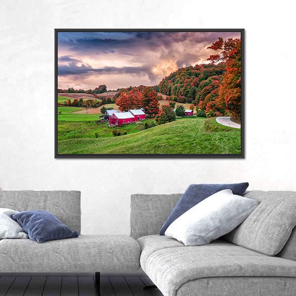 Rural Autumn Jenne Farm In Vermont USA Canvas Wall Art-3 Horizontal-Gallery Wrap-25" x 16"-Tiaracle