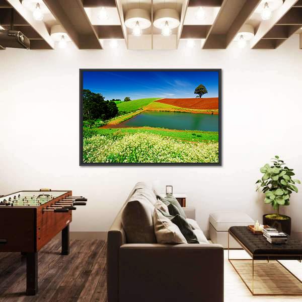 Rural Field In Tasmania Australia Canvas Wall Art-1 Piece-Floating Frame-36" x 24"-Tiaracle