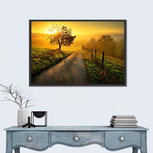 Rural Landscape On A Hill Canvas Wall Art-1 Piece-Floating Frame-24&quot; x 16&quot;-Tiaracle