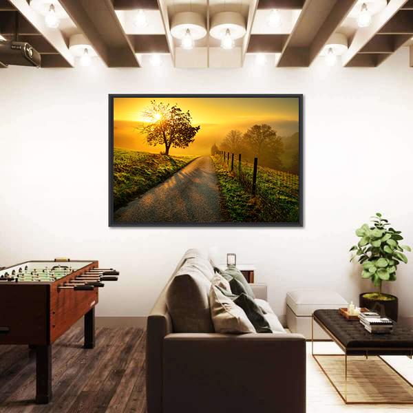 Rural Landscape On A Hill Canvas Wall Art-1 Piece-Floating Frame-36" x 24"-Tiaracle