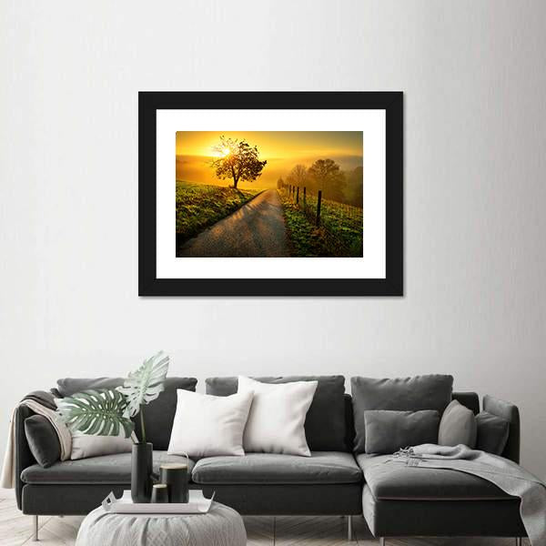 Rural Landscape On A Hill Canvas Wall Art-1 Piece-Framed Print-42" x 14"-Tiaracle