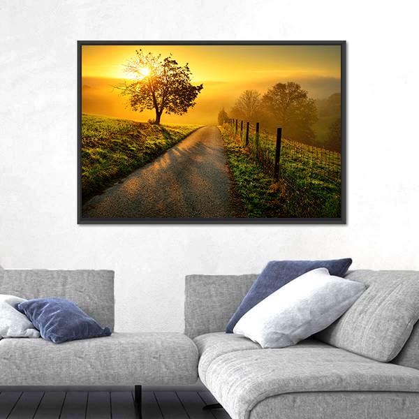 Rural Landscape On A Hill Canvas Wall Art-5 Horizontal-Gallery Wrap-22" x 12"-Tiaracle