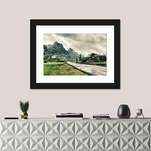 Rural Landscape With Road And Mountains Canvas Wall Art-1 Piece-Framed Print-20" x 16"-Tiaracle