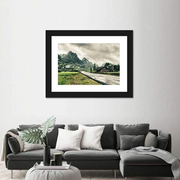 Rural Landscape With Road And Mountains Canvas Wall Art-3 Horizontal-Gallery Wrap-25" x 16"-Tiaracle