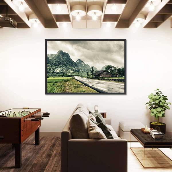 Rural Landscape With Road House Canvas Wall Art-3 Horizontal-Gallery Wrap-25" x 16"-Tiaracle