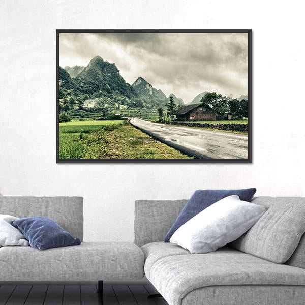 Rural Landscape With Road House Canvas Wall Art-3 Horizontal-Gallery Wrap-25" x 16"-Tiaracle