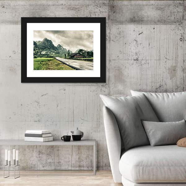 Rural Landscape With Road House Canvas Wall Art-3 Horizontal-Gallery Wrap-25" x 16"-Tiaracle
