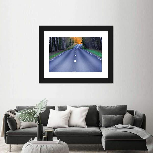 Rural Scandinavian Asphalt Road Canvas Wall Art-1 Piece-Framed Print-20" x 16"-Tiaracle