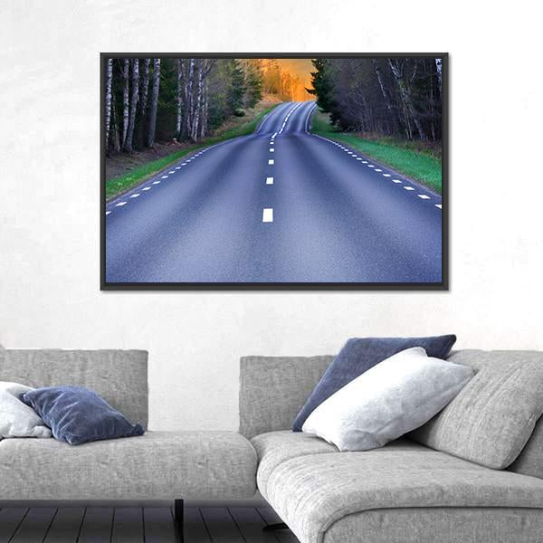 Rural Scandinavian Asphalt Road Canvas Wall Art-5 Horizontal-Gallery Wrap-22" x 12"-Tiaracle