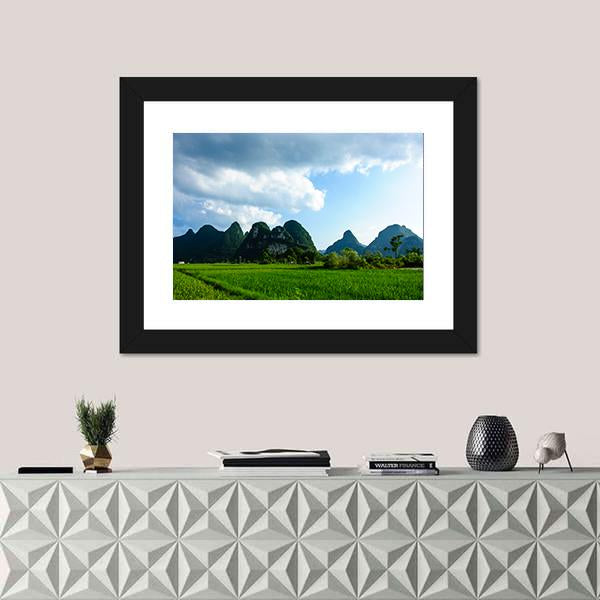 Rural Scenery In Summer With Karst Mountains Canvas Wall Art-1 Piece-Framed Print-20" x 16"-Tiaracle