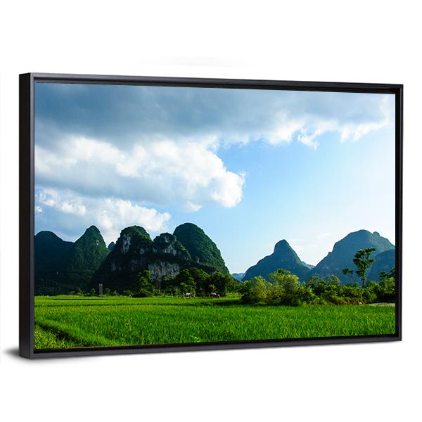 Rural Scenery In Summer With Karst Mountains Canvas Wall Art-3 Horizontal-Gallery Wrap-25" x 16"-Tiaracle