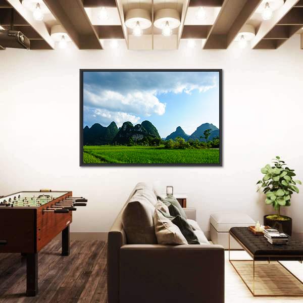 Rural Scenery In Summer With Karst Mountains Canvas Wall Art-3 Horizontal-Gallery Wrap-25" x 16"-Tiaracle