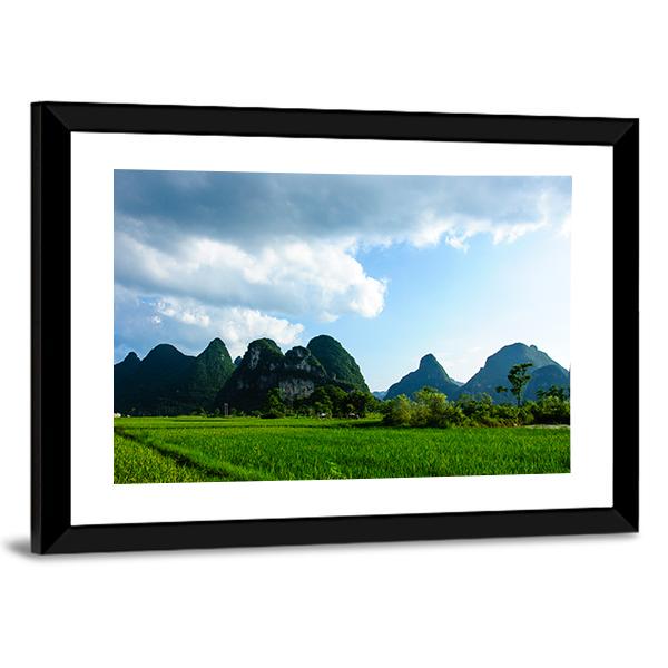 Rural Scenery In Summer With Karst Mountains Canvas Wall Art-3 Horizontal-Gallery Wrap-25" x 16"-Tiaracle