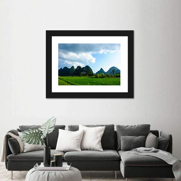 Rural Scenery In Summer With Karst Mountains Canvas Wall Art-3 Horizontal-Gallery Wrap-25" x 16"-Tiaracle