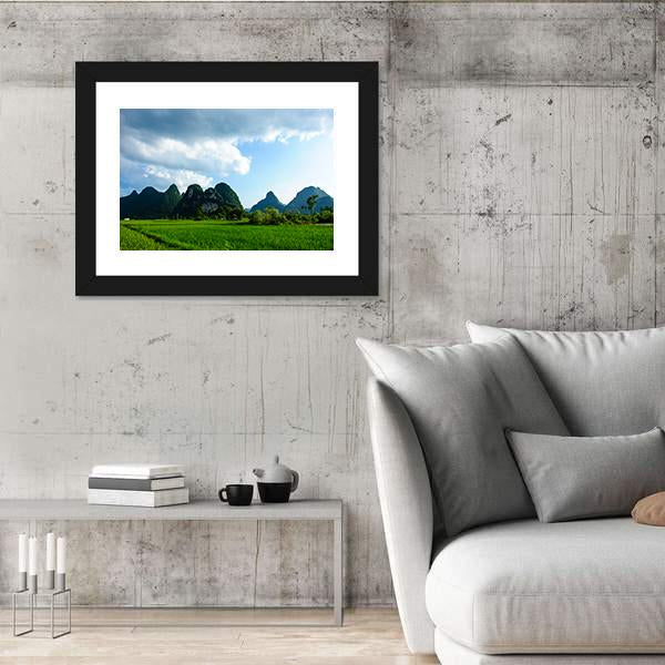 Rural Scenery In Summer With Karst Mountains Canvas Wall Art-3 Horizontal-Gallery Wrap-25" x 16"-Tiaracle