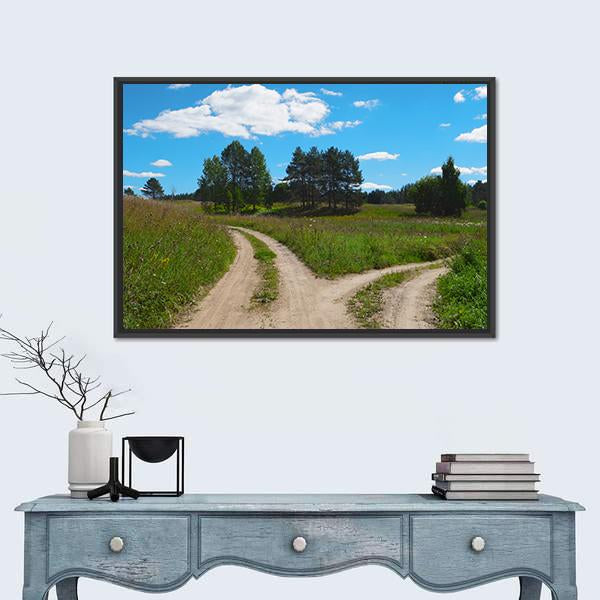 Rural Landscape With Crossroad Canvas Wall Art-1 Piece-Floating Frame-24" x 16"-Tiaracle