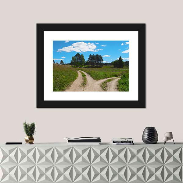 Rural Landscape With Crossroad Canvas Wall Art-1 Piece-Framed Print-20" x 16"-Tiaracle