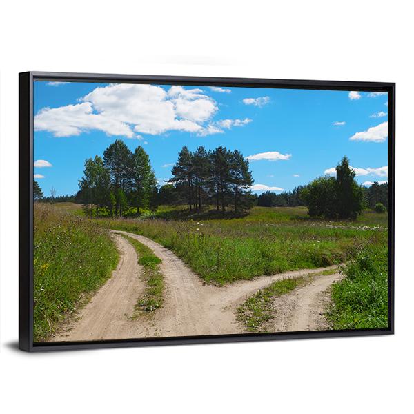 Rural Landscape With Crossroad Canvas Wall Art-3 Horizontal-Gallery Wrap-25" x 16"-Tiaracle