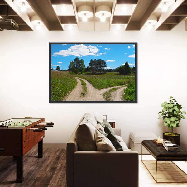 Rural Landscape With Crossroad Canvas Wall Art-3 Horizontal-Gallery Wrap-25" x 16"-Tiaracle