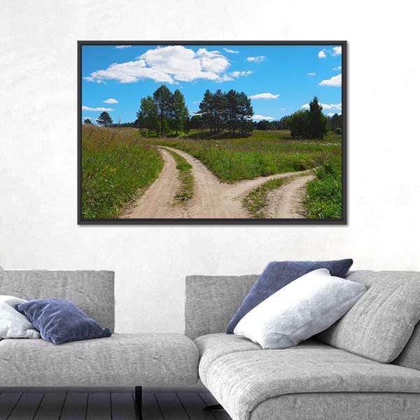 Rural Landscape With Crossroad Canvas Wall Art-3 Horizontal-Gallery Wrap-25" x 16"-Tiaracle
