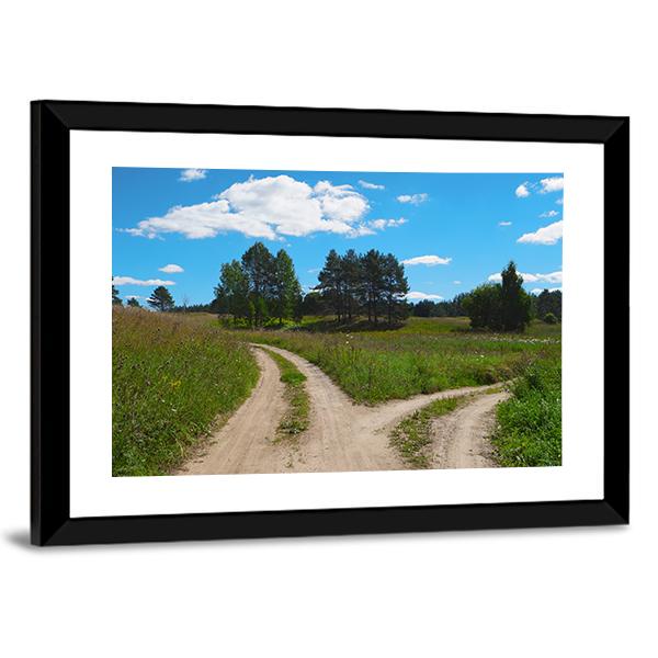 Rural Landscape With Crossroad Canvas Wall Art-3 Horizontal-Gallery Wrap-25" x 16"-Tiaracle